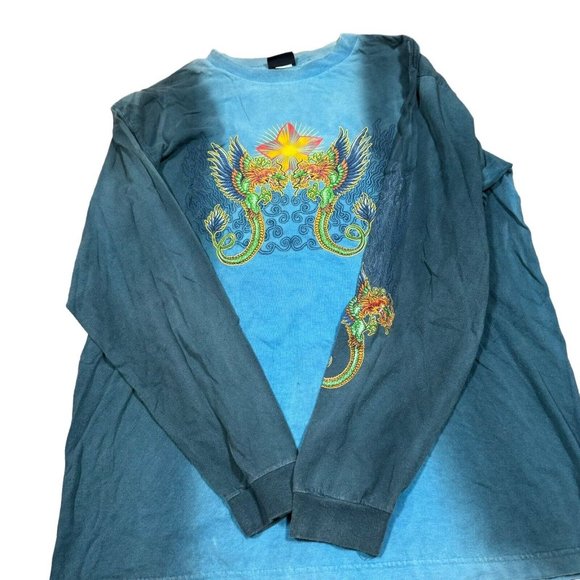 VTG Extreme Limit Dragon Star Long Sleeve T-Shirt Pullover Tie Dye Ombre Blue - Picture 3 of 10